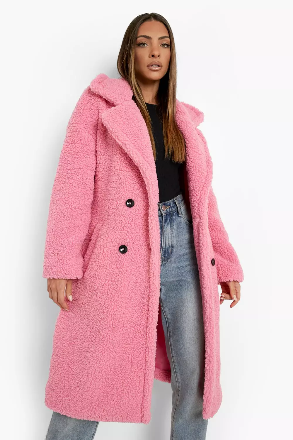 Pink teddy fur jacket hotsell